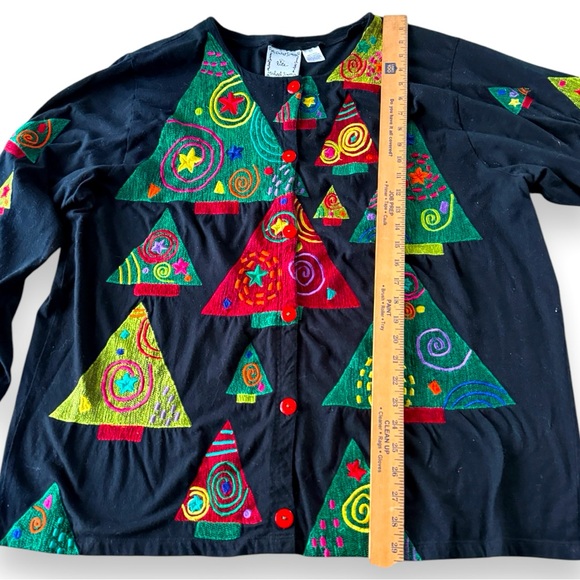 Vintage Michael Simon Lite Christmas Tree Appliqué Cardigan Size 2X - Picture 4 of 6